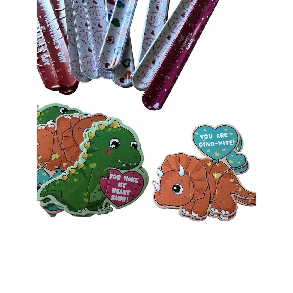 Valentine's Day Dinosaur Card Set 36 Cards w/ 36 Slap Bracelets